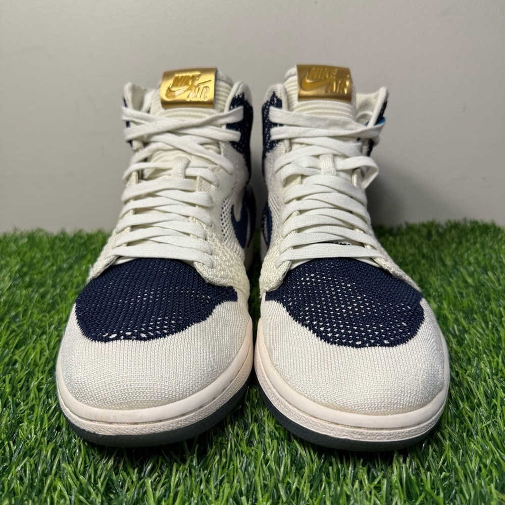 Air Jordan 1 Retro High OG Flyknit RE2PECT Derek Jeter Navy Blue White Gold l - Picture 7 of 11